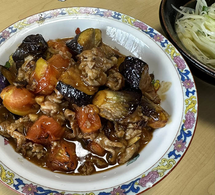 豚肉と茄子とトマトの中華炒め