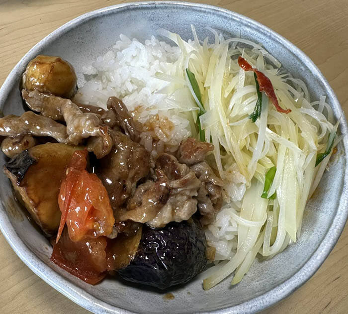 豚肉と茄子とトマトの中華炒め