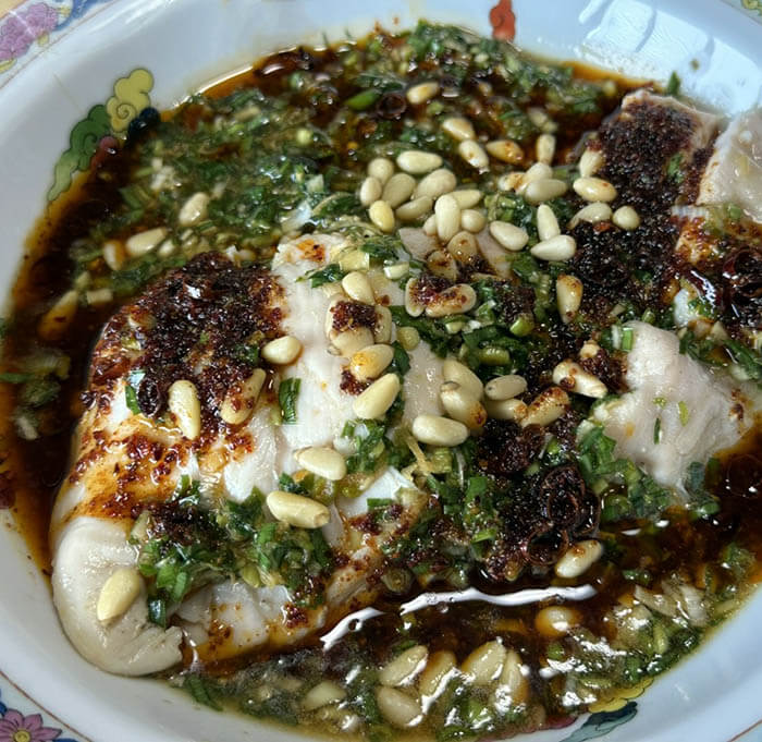 よだれ鶏+アスパラガスの高菜炒め